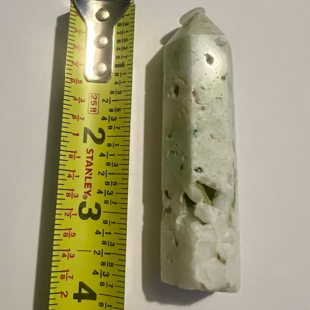 3 3/4” Prehnite Crystal Tower with lots of Druzy pockets!!